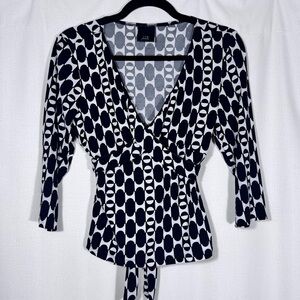 J.T.B. Geometric Print Y2K Tie-Back Blouse
